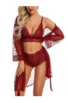 RSLOVE Ensemble de Lingerie Féminine Sexy Robe Kimono en Dentelle 3 Pièces avec Soutien-Gorge et Culotte Ensemble de Vêtement