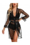 RSLOVE Ensemble de Lingerie Féminine Sexy Robe Kimono en Dentelle 3 Pièces avec Soutien-Gorge et Culotte Ensemble de Vêtement