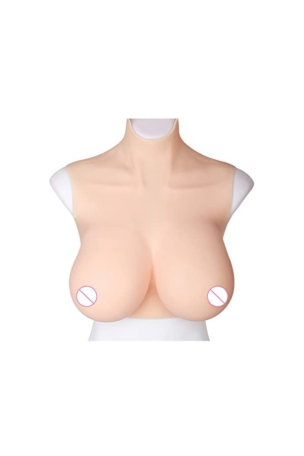 PHASFBJ Plaques Poitrine en Silicone Demi-Corps, Prothèse Mammaire en Silicone col Rond pour Crossdressers Transgenre Coupe A