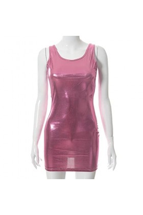 TKFDC Robe de corps métallique en cuir breveté sexy tenues sexy for la fête de fête des mini robes sans manches Color : A, S