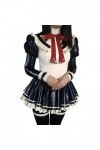 Robe de soubrette française sexy en latex avec fermeture éclair dans le dos, manches bouffantes, nœuds en caoutchouc, tenue m