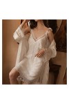 Straw Satin Sexy Robe Set Femme 2 Pièces Soie De Sleep Heightwear Dentelle Broderie Kimono Nighte Robe Robe Color : A, Size 