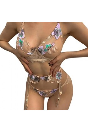 Dames Lingerie Sexy Femmes Mode Impression Maille Lingerie Dentelle Lingerie Trois pièces Ensemble sous-vêtements Sexy T-Shir