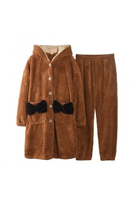 Pyjamas Pyjamas dhiver pour Femmes Pyjamas mi-Longs épaissis vêtements de Maison Chauds Costume de Maison à Manches Longues 