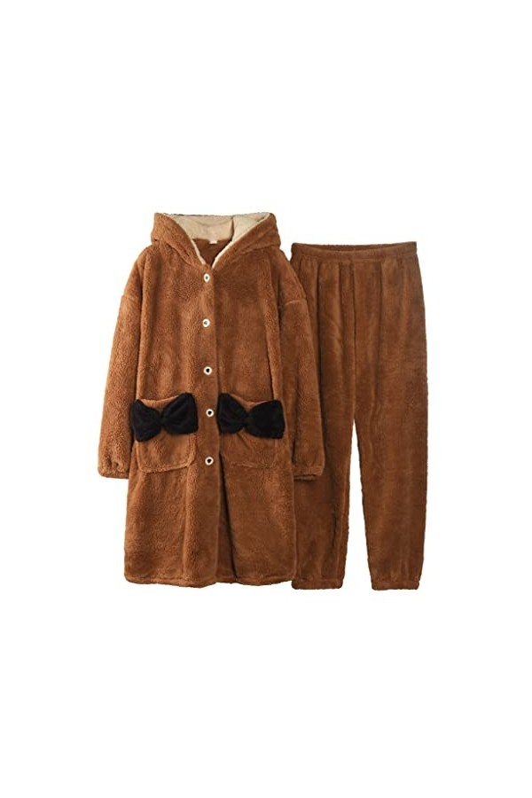 Pyjamas Pyjamas dhiver pour Femmes Pyjamas mi-Longs épaissis vêtements de Maison Chauds Costume de Maison à Manches Longues 