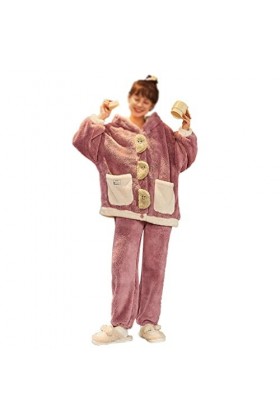 Pyjamas dhiver pour Femmes Ensemble de Pyjamas dhiver Pyjamas Chauds épaissis Vêtements de Maison à Manches Longues Confort