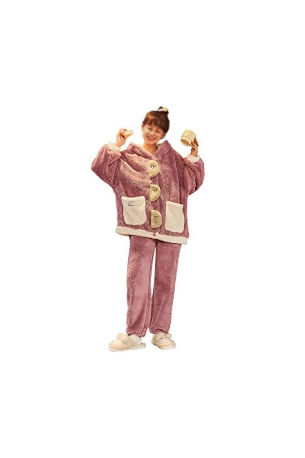 Pyjamas dhiver pour Femmes Ensemble de Pyjamas dhiver Pyjamas Chauds épaissis Vêtements de Maison à Manches Longues Confort