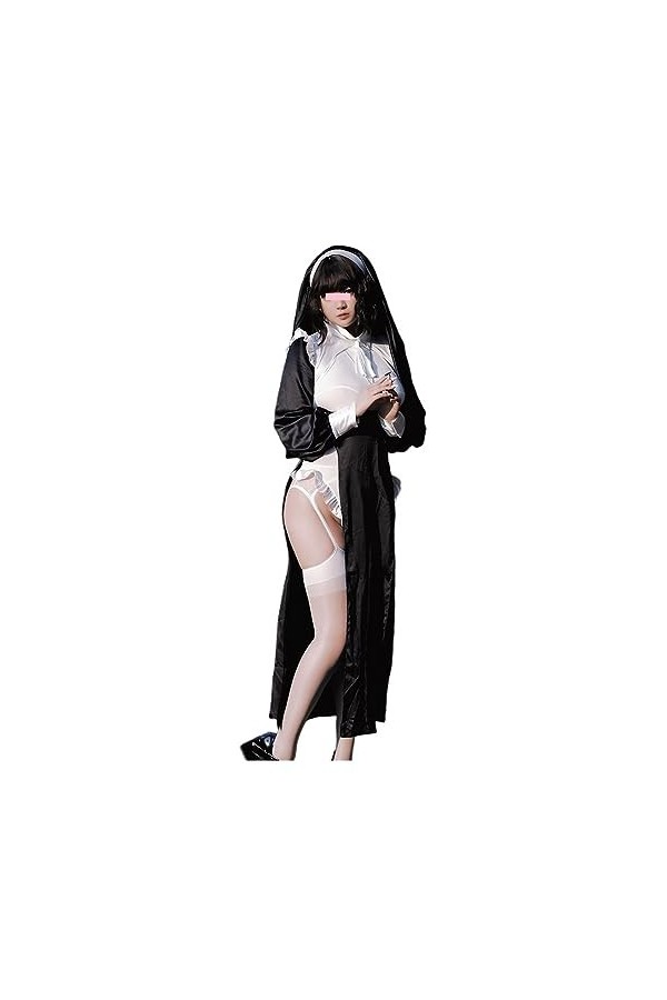 ArrGo Sexy nonne Costume femme robe Halloween soeur Lingerie ensemble mignon une pièce sous-vêtements Color : Black, Size : 
