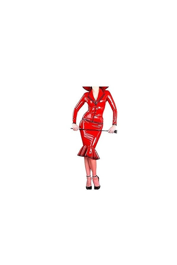 PODSI Robe Latex Caoutchouc Rouge Belle Femme Robe Jupe,Rouge,L