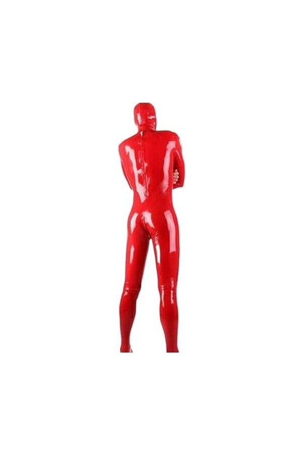 Poche Complète En Latex Rouge Sexy Avec Fermeture À Glissière Sur La Poitrine,Hommes Rouge,3XL