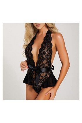 TKFDC Body Une pièce for Femmes de Grande Taille en Dentelle Bicolore Pyjama à col en V Profond sous-vêtement Une pièce Colo