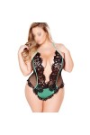 TKFDC Femmes Grande Taille Gras MM Sexy Dentelle Maille Transparent Licou Cou Une pièce sous-vêtement Body Color : D, Size :