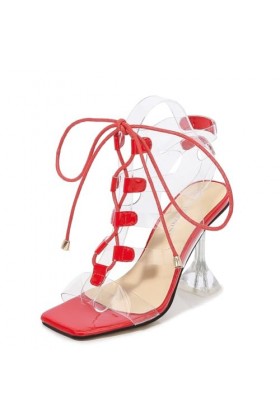 Superbes sandales à talons aiguilles en cristal - Transparent et chic 11 words Sandales romaines tendance avec lanières cro