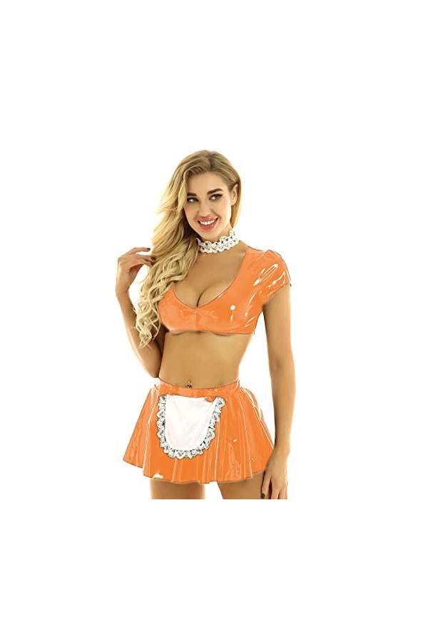 Robe de soubrette - Costume de jeu de rôle - Coupe basse - Bordure en dentelle - Lingerie en PVC - Costume sexy - Vert clair 