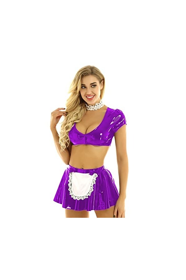 Robe de soubrette - Costume de jeu de rôle - Coupe basse - Bordure en dentelle - Lingerie en PVC - Costume sexy - Vert clair 