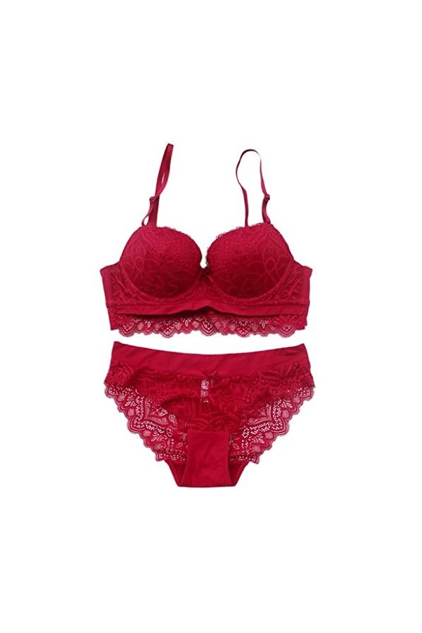 LEIGE Sexy dames lingerie en dentelle brodée Color : Red, Size : 75D 