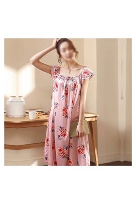 STRAW Pyjamas dété Pyjamas Imprimer Nuit de nuit Sexy Lingerie Nightwear Accueil Robe De Robe Long Thin Sleeddress Thin Col