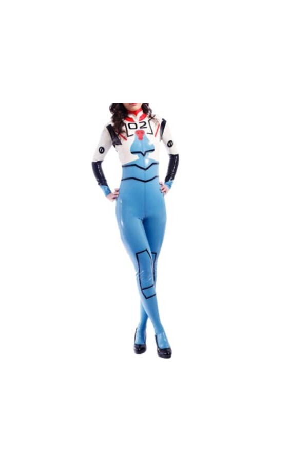 Latex Catsuit Caoutchouc Femmes Bleu Clair Et Blanc Rouge Noir Costume Sexy Taille XXS-3XL,rouge,XXL