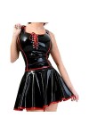 Robe en Latex pour Femme Garniture de Ligne Rouge&nbsp;&nbsp;&nbsp;Double Couleurs et Personnalisation de la Taille, comme Le Montre limage