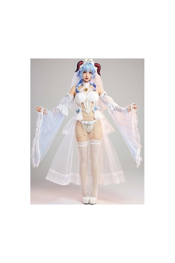 MEOWCOS Ensemble lingerie sexy pour femme avec haut et culotte avec voile et bas de cuisse