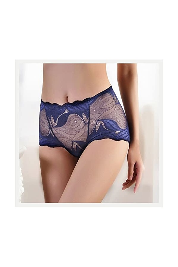 DSHGDJF 2 pièces Sexy Femmes sous-vêtements Coton mi-Taille Dentelle Slips Dames translucide caleçon Flexible Maille Lingerie