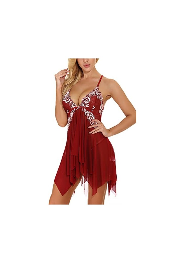 ONGASOFT Ensemble De Lingerie Sexy pour Femme Naughty Front Fermeture Ouvert Col V Babydoll avec String, Blanc M