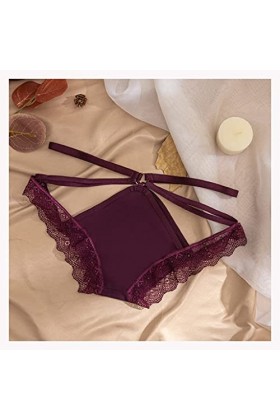 DSHGDJF sous-vêtement Sexy for Femme Taille Moyenne en Dentelle Fine en Dentelle Slip Extensible Respirant Creux, Taille Col