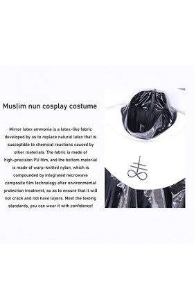 VETCS Femme Musulmane Nonne Cosplay Costume Sexy Miroir Latex Ammoniac Cuir Fermeture éclair Dos Robe Maigre avec Couvre-Chef