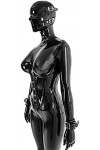 Tout Noir Catsuit En Latex Full Body Crotch Zip Coupe Stéréo,Comme Montré,XL