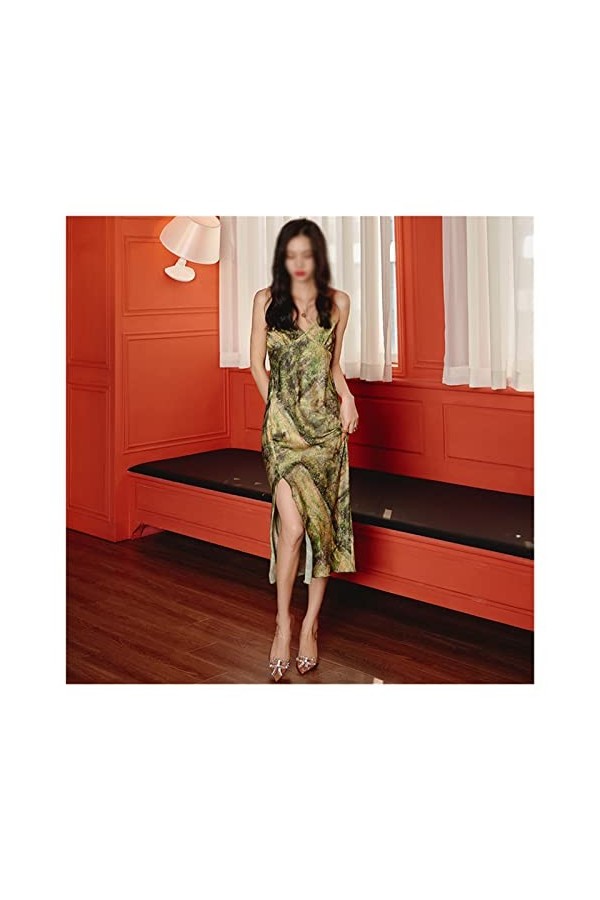 TKFDC Femmes Nocturnes Hobe Silk Camisolas Sleepwear Pyjamas Leisure Peinture Sleepdress Vricking Manque de Nuit Sexy Color 