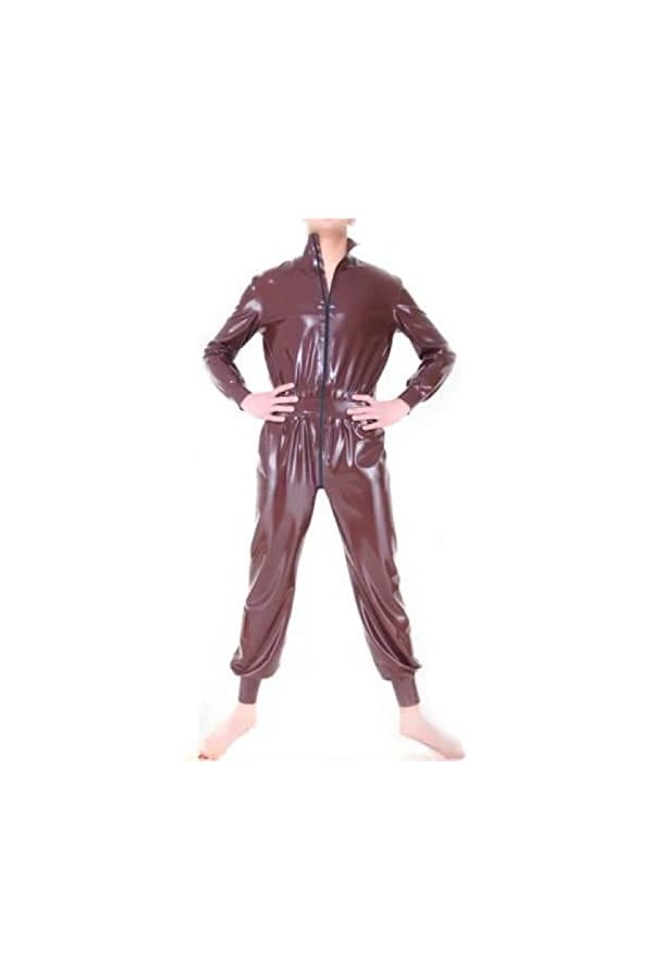 Catsuit En Latex Sexy Marron Avec Manchette Zippée Sur Le Devant, Body En Caoutchouc Étroit, Dans Lensemble, Costume De Corp