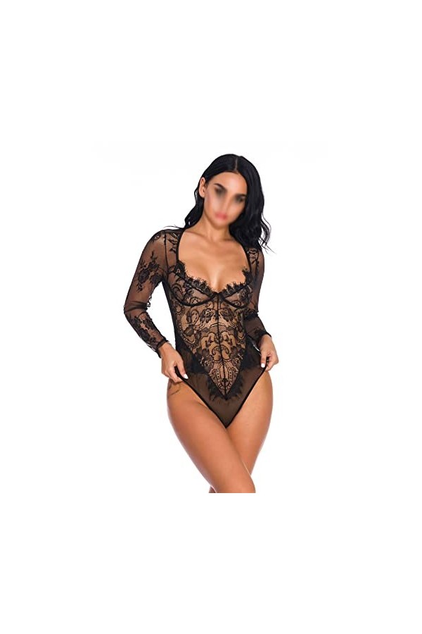 TKFDC Sexy Creux col en V à Manches Longues en Dentelle façonnant la Taille des sous-vêtements féminins Respirant Corset Une 
