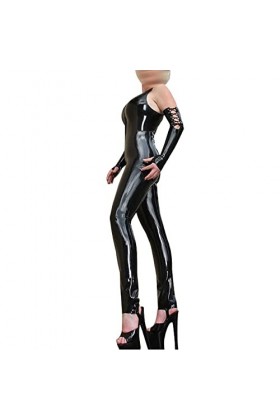 MCWJ Combinaison en latex avec fermeture éclair sur le devant sous lentrejambe pour adulte Grande taille, Noir , M