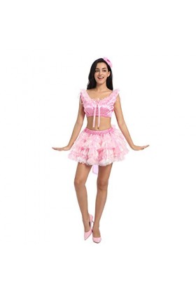 JOLINE Sissy Robe dos nu 2 pièces avec nœud pour femme, rose, Taille XL