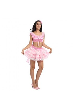 JOLINE Sissy Robe dos nu 2 pièces avec nœud pour femme, rose, Taille XL