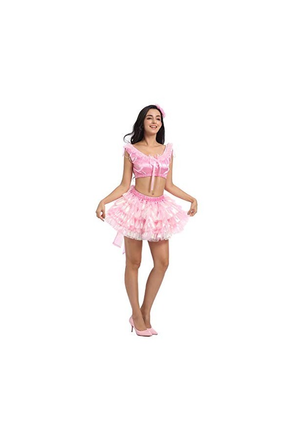 JOLINE Sissy Robe dos nu 2 pièces avec nœud pour femme, rose, Taille XL