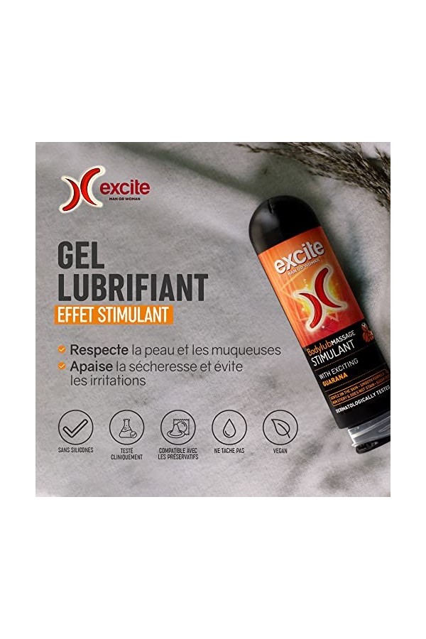Excite Lubrifiant intime et gel de massage effet chaleur 2 en 1 avec Guarana. Vegan et Testé Dermatologiquement, 200 ml