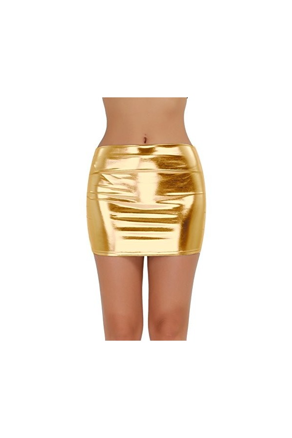 Kaerm Jupe Courte Sexy Femme Cuir Latex Brillant Mini Jupe Moulante Taille Basse Soirée Club Bar Clubwear Noir Taille Unique