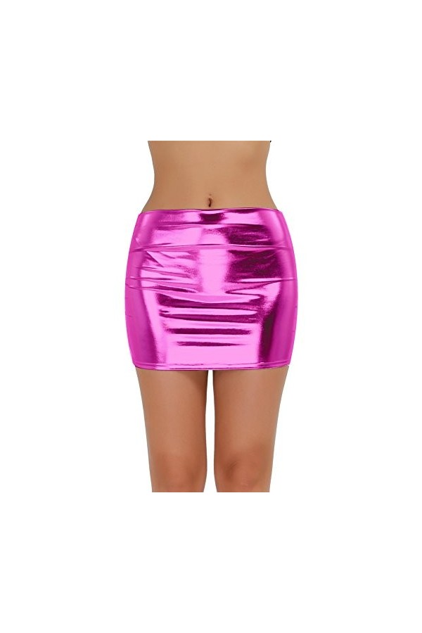 Kaerm Jupe Courte Sexy Femme Cuir Latex Brillant Mini Jupe Moulante Taille Basse Soirée Club Bar Clubwear Noir Taille Unique