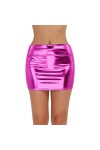 Kaerm Jupe Courte Sexy Femme Cuir Latex Brillant Mini Jupe Moulante Taille Basse Soirée Club Bar Clubwear Noir Taille Unique