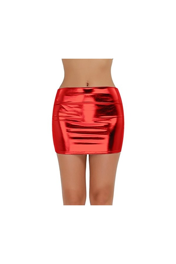 Kaerm Jupe Courte Sexy Femme Cuir Latex Brillant Mini Jupe Moulante Taille Basse Soirée Club Bar Clubwear Noir Taille Unique