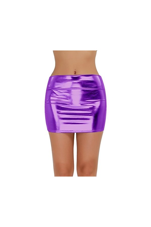 Kaerm Jupe Courte Sexy Femme Cuir Latex Brillant Mini Jupe Moulante Taille Basse Soirée Club Bar Clubwear Noir Taille Unique