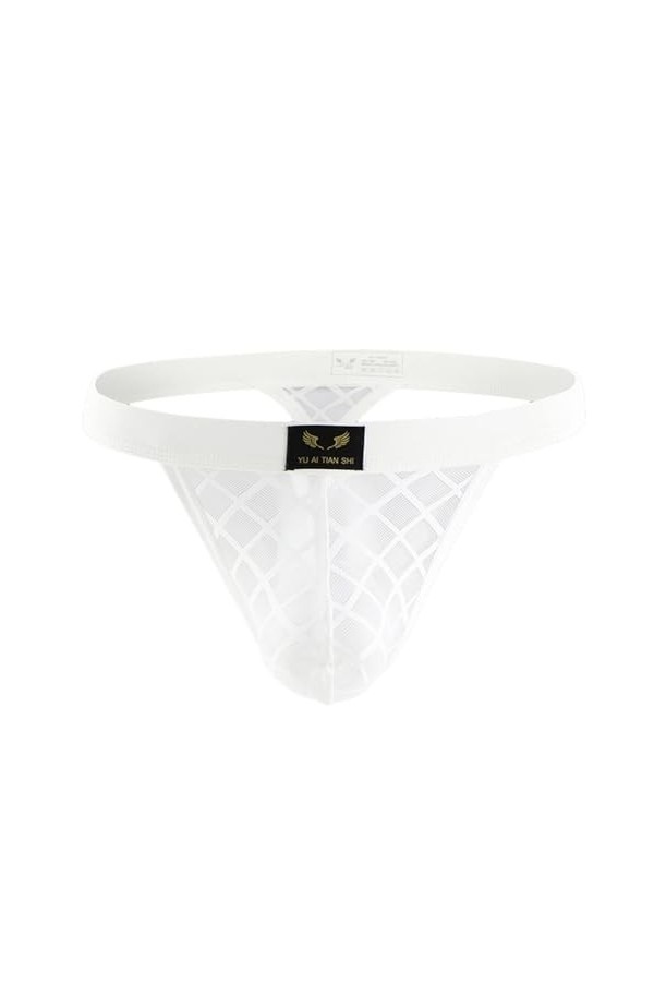 compulsoryking Slip sexy transparent taille basse en maille respirante ultra mince poche bombée string transparent, blanc, La