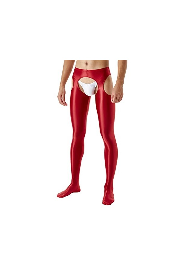 Caxndycing Legging en latex pour homme - En cuir verni - Avec fermeture éclair - Aspect latex laqué - Cuir synthétique brilla