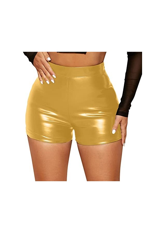 Gefomuofe Boxer érotique pour femme - Aspect mouillé - En cuir - Noir - Aspect verni - Sous-vêtement érotique - Lingerie érot