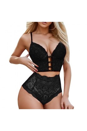 Lingerie Sexy pour Femme Ensemble Lingerie Babydolls Set Femmes Dentelle sans Fil Bra Thong Lingerie Sexy sous-vêtements Sexy
