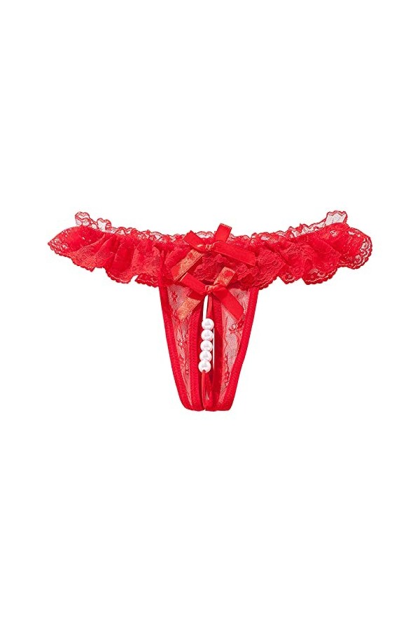 SUPTTING Femme Dentelle Ouverte Entrejambe Thong Massage Perle Culottes Transparentes sous-Vêtements Féminins Culotte Slip Lo