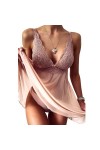 Joligiao Femmes Lingerie Nuisette en Dentelle Sexy Col V Bretelles Ensemble Lingerie Transparent String Babydoll Vetements de