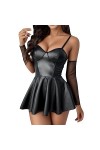 Robe en cuir latex pour femme - Robe en cuir verni - Robe en cuir verni - Mini robe de clubwear sexy - Fermeture éclair - Vêt