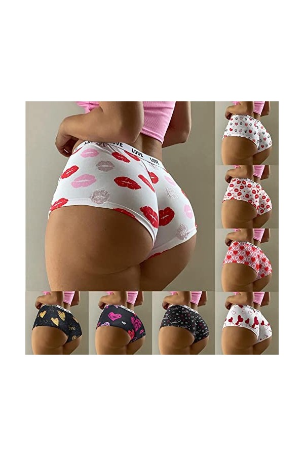 Mymyguoe Couple de sous-vêtements de Noël assortis pour couple - Sous-vêtements de couple - Bonhomme de neige - Renne - Impri